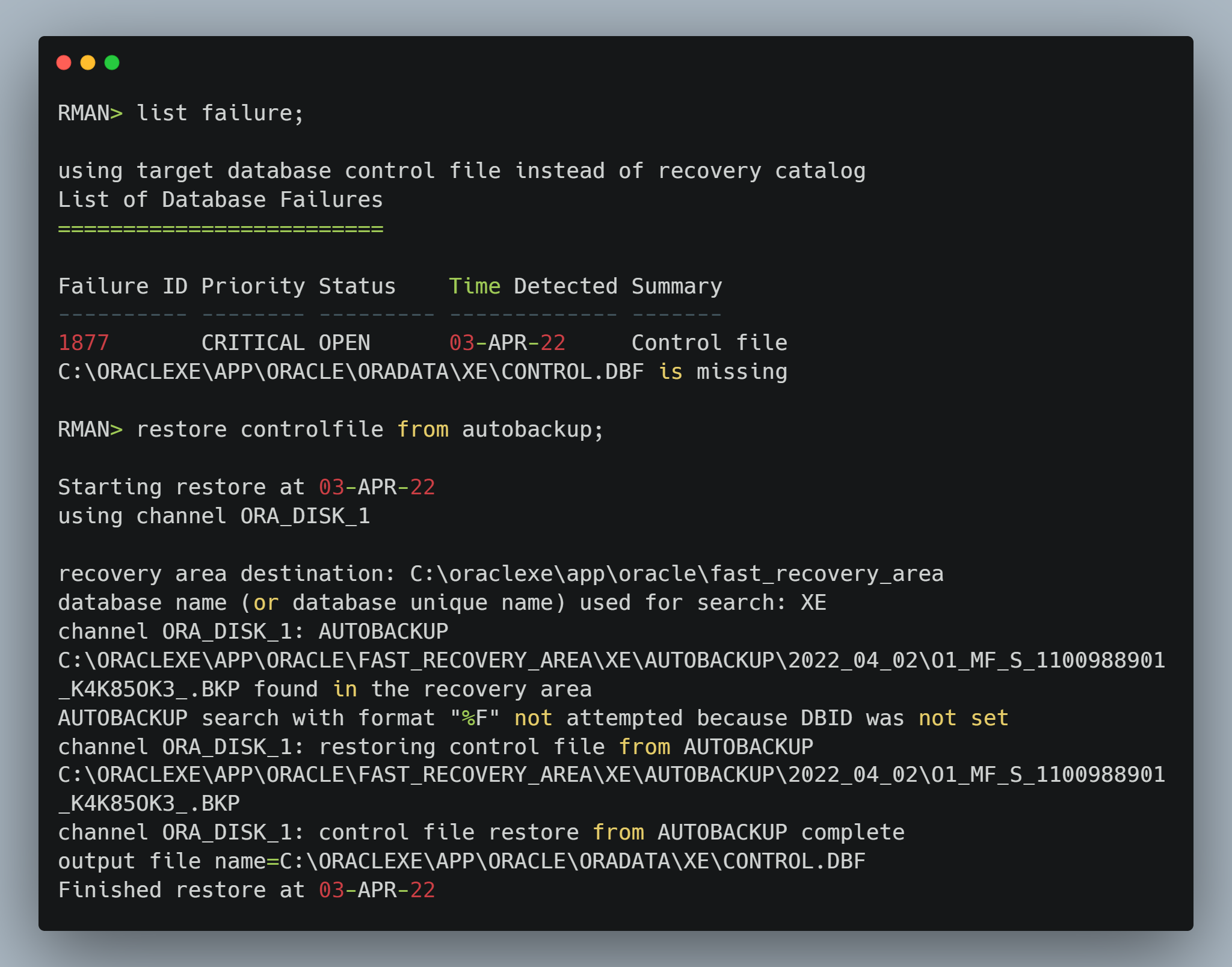 Database Recovery – My Reference